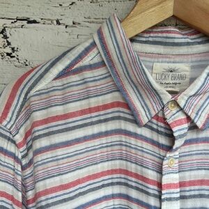 Lucky Brand Men’s Striped Gauzy Button Down Shirt, Size Large